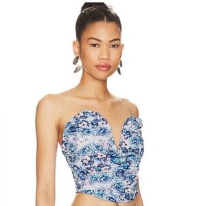 MORE TO COME Sienna Floral Ruched Top - Blue Floral